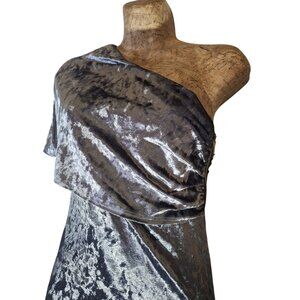 Vintage One-Shoulder Gray Crushed Velvet Dress With Side Zipper Closure